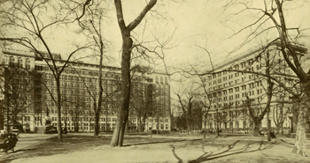 Curtis and Penn Mutual Buildings as seen from Washington Square.  AIA/T-Square Club Yearbook , 1916.